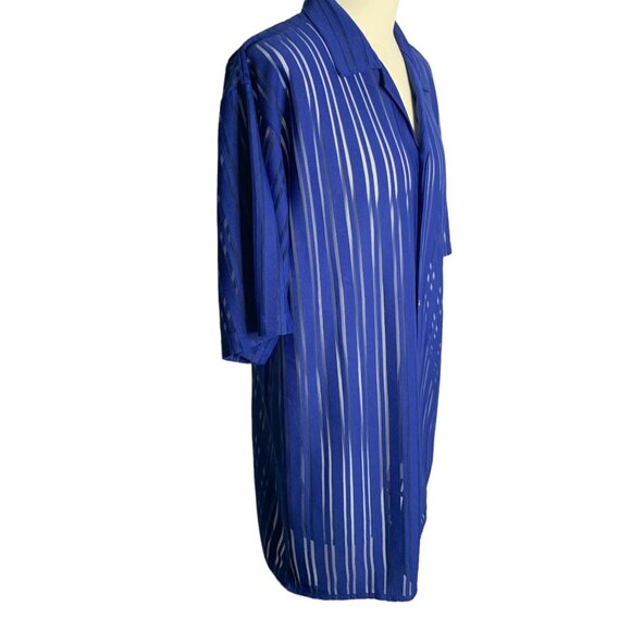 Vintage 90s Trust Couture Sheer Club Shirt L Blue Striped Button Up Short Sleeve - Picture 5 of 6